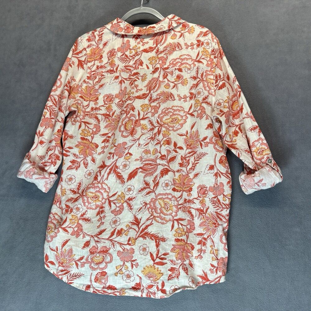 Rachel Zoe Size Large 100% Linen Floral Button Front Blouse Roll Tab Lagenlook - Picture 5 of 8